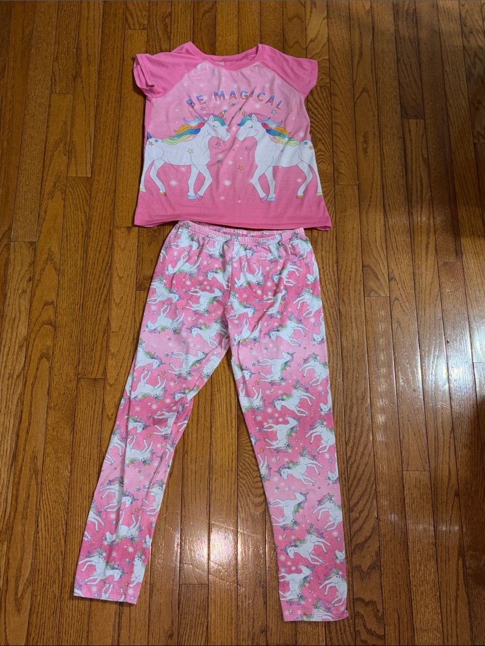 The Children's Place Pink Unicorn Short Sleeve Pajama Set with Rainbow Accents